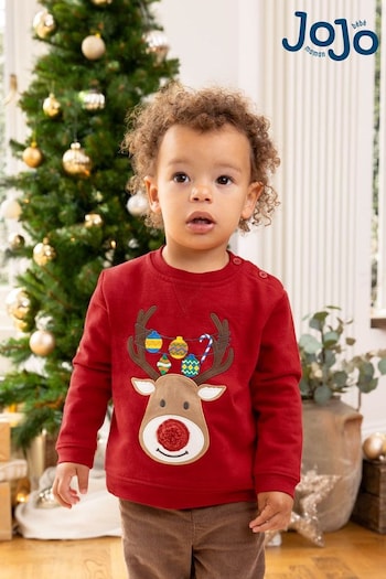 JoJo Maman Bébé Red Reindeer Appliqué Sweatshirt (C87672) | £25.50