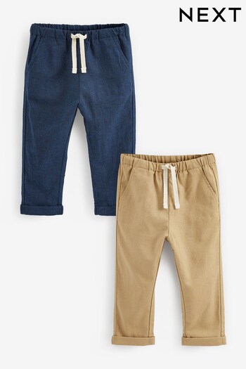 Tan/Navy Linen Trousers 2 Pack (3mths-7yrs) (C87974) | £18 - £23