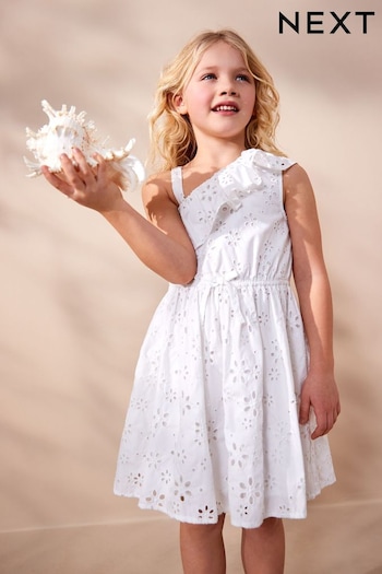 White Broiderie One Shoulder jersey Dress (3-16yrs) (C87977) | £18 - £23