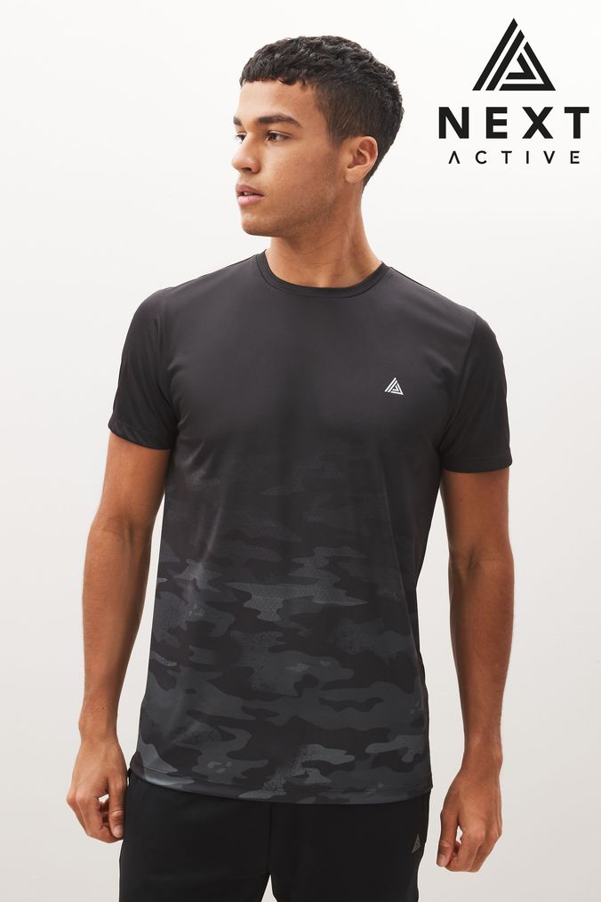 Black Camo Ombre Printed Training T-Shirt (C88077) | £18