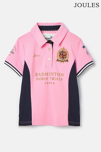 Joules Official Badminton Pink & Navy Girls' Tommy Polo Shirt (C88224) | £29.95 - £31.95