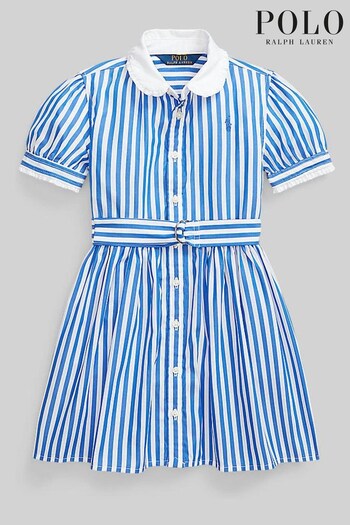 Polo Blue Ralph Lauren Girls Stripe Short Sleeve Logo Shirt Dress (C88387) | £52 - £57