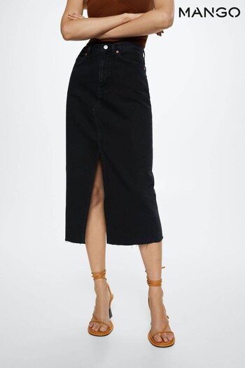 Mango Black Slit Denim Skirt (C88395) | £30