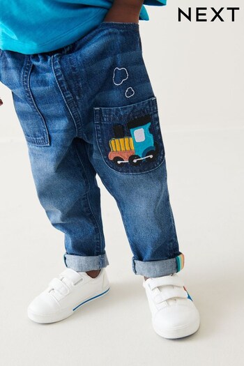 Mid Blue Denim Train Character Pull-On Jeans (3mths-7yrs) (C88785) | £15 - £17