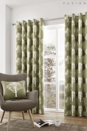 Fusion Green Woodland Eyelet Curtains (C88805) | £20 - £60