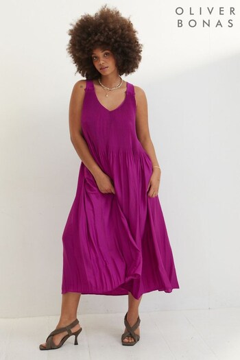Oliver Bonas Purple Plisse Swing Midi Dress (C89072) | £79.50