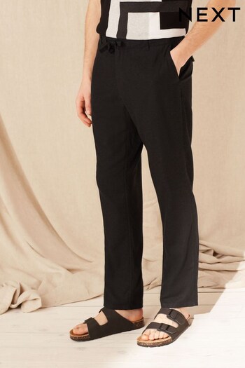 Black Linen Blend Drawstring Trousers (C89079) | £28