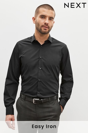Black Regular Fit Easy Care Double Cuff Shirt (C89122) | £20