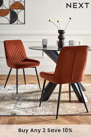 Set of 2 Solft Velvet Rust Brown Hamilton Non Arm Dining Chairs (C89340) | £250