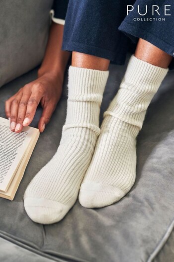 Pure Collection White Cashmere Blend Bed Socks (C89364) | £40