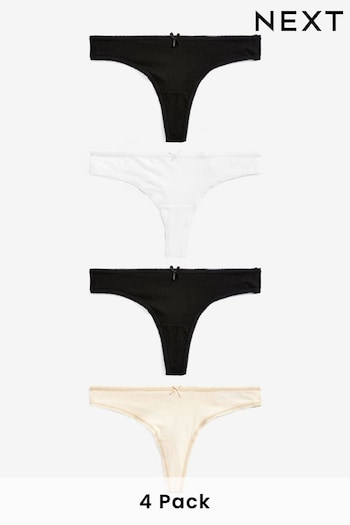 Black/White/Nude Thong Cotton Rich Knickers 4 Pack (C89565) | £8