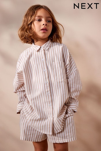 Beige Stripe Shirt And Shorts Co-ord Set (3-16yrs) (C89698) | £17 - £23