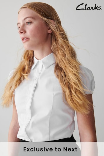Clarks White Short Sleeve Senior Girls Fitted Lace Trim School Shirt (C89879) | £13 - £15