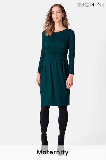 Seraphine Green Maternity And Nursing Pleat Detail Dress (C90043) | £65