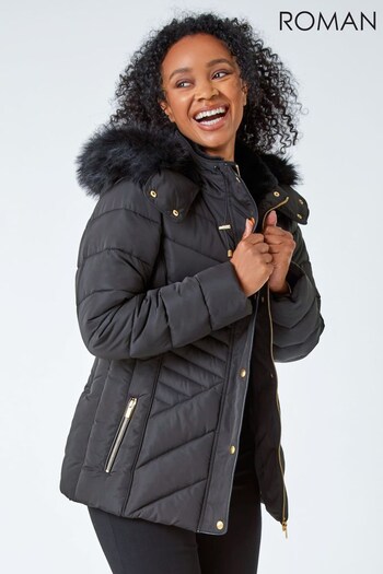Roman Black Petite Faux Fur Hood Puffer Jacket (C90123) | £70