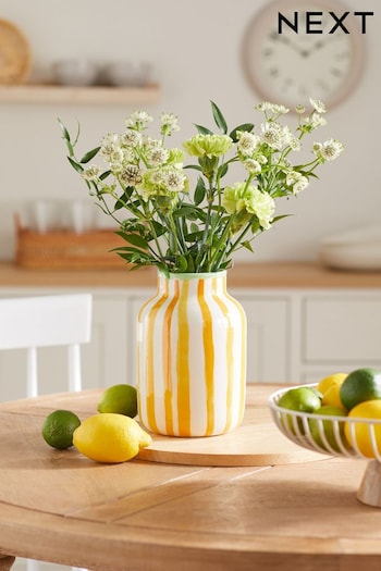 Yellow/White Stripe Ceramic Flower Vase (C90396) | £18