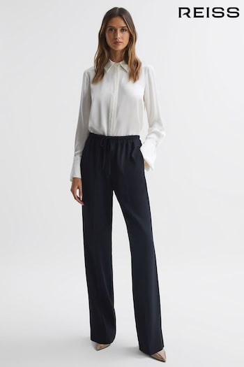 Reiss Navy Hailey Wide Petite Wide Leg Pull On Trousers (C90438) | £98