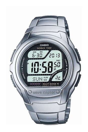 Casio 'Wave Ceptor' Silver and Grey Stainless Steel Quartz Chronograph Radio-Controlled Watch (C90456) | £60
