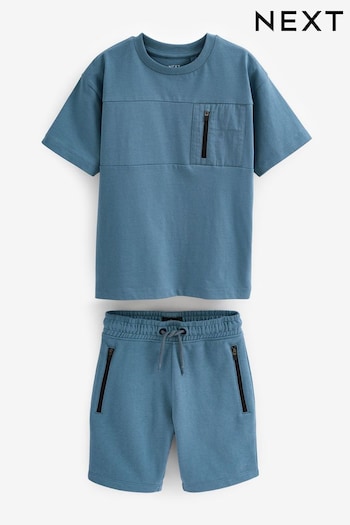 Mid Blue Zip Pocket T-Shirt and Short Set (3-16yrs) (C90490) | £15 - £24