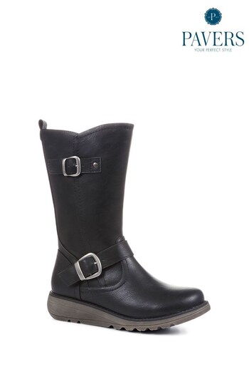Pavers Wedge Heel Black Calf Boots (C90525) | £60