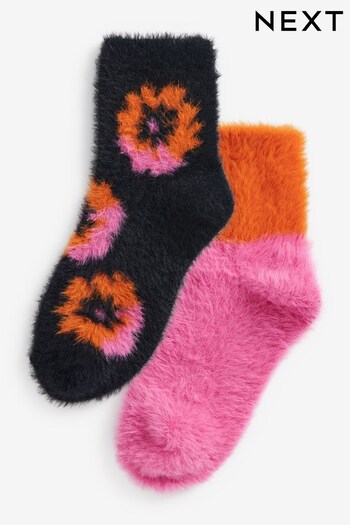 Navy/Pink/Orange Floral Cropped Cosy Bed Socks 2 Pack (C90666) | £9