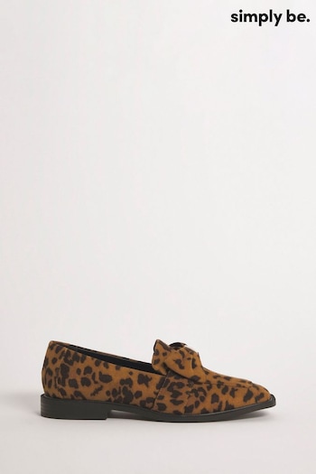 Simply Be Animal Print Classic Loafers With Bow Trim In Extra Wide Fit (C90778) | £29