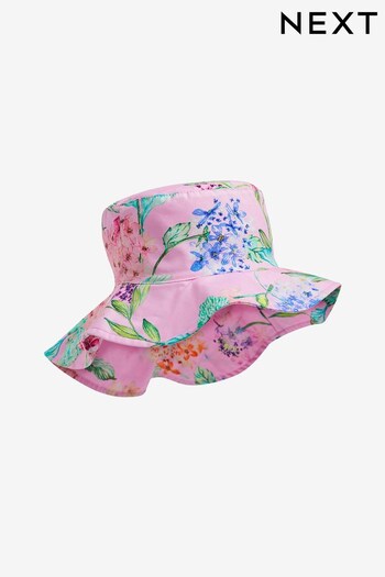 Pink Floral Embroidered Floral Low Back Bucket Hat (3mths-10yrs) (C90816) | £8.50 - £10.50