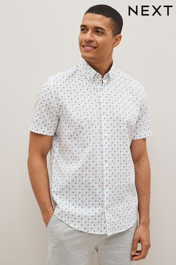 White Geo Printed Short Sleeve Shirt (C90955) | £16