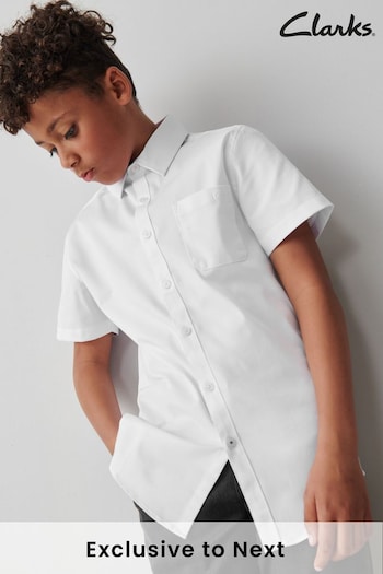 Clarks White Short Sleeve Senior plain School Shirt with Stretch (C91144) | £11 - £14