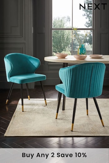Set of 2 Soft Velvet Teal Blue Piano Arm Dining Chairs (C91395) | £299