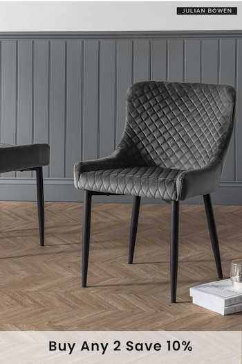 Julian Bowen Set of 2 Grey Lorenzo Quilted Velvet Dining Chairs (C91664) | £300