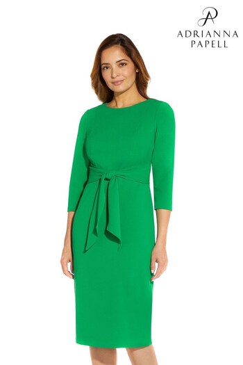 Adrianna Papell Green Knit Crepe Tie Waist Sheath Dress (C91697) | £129
