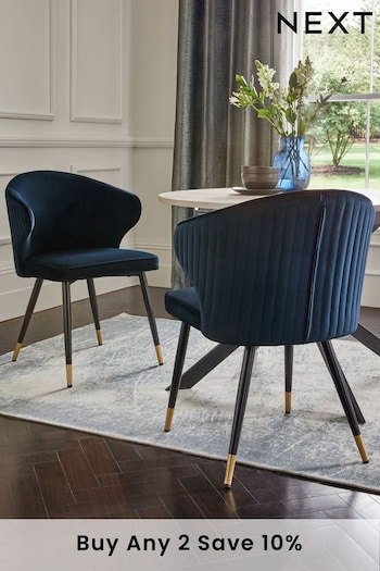 Set of 2 Soft Velvet Navy Blue Piano Arm Dining Chairs (C91707) | £299