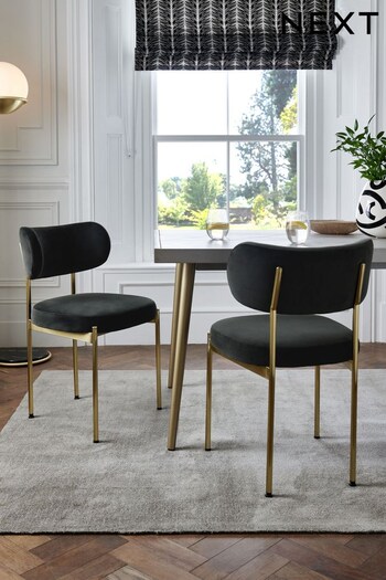 Set of 2 Soft Velvet Black Brushed Gold Leg Aleia Dining Chairs (C91910) | £260