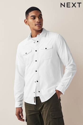 White Twin Pocket Textured Long Sleeve Shirt (C92012) | £35
