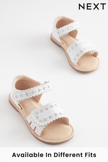 White Wide Fit (G) Adjustable Strap Scallop Sandals (C92076) | £18 - £20
