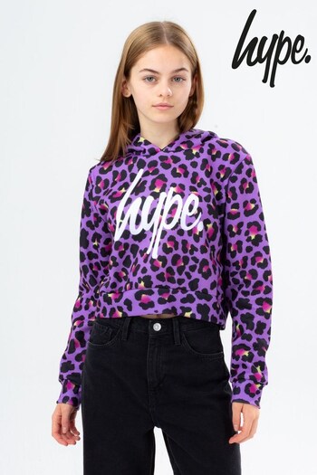 Hype. Girls Purple Funk Leopard Crop Hoodie (C92213) | £33