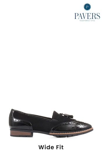 Pavers Wide Fit Patent And Tassel Black Loafers (C92221) | £40