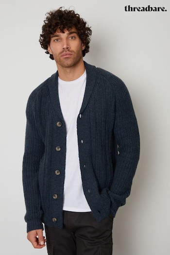 Threadbare Blue Wool Blend Shawl Collar Cardigan (C92265) | £32