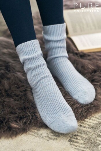 Pure Collection Blue Cashmere Blend Bed Socks (C92300) | £40