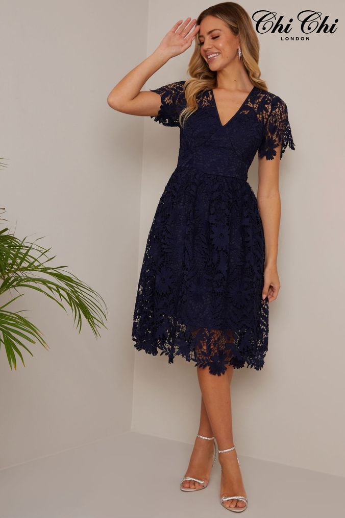Chi chi london lace a line mini dress with long sleeves top