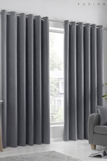 Fusion Grey Strata Dimout Eyelet Curtains (C92512) | £22 - £65