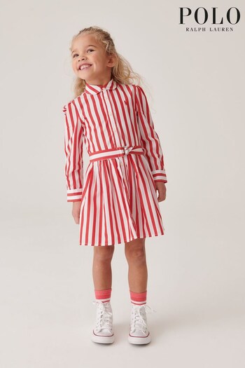 Polo Ralph Lauren Red Stripe Logo Shirt Dress (C92804) | £115 - £125