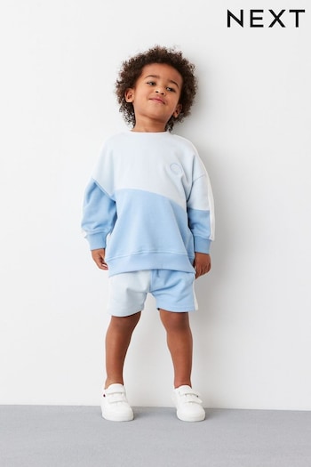 Light Blue Colourblock Sweatshirt And Shorts Set (3mths-7yrs) (C92962) | £17 - £21