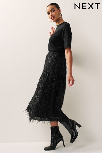 Black Textured Midi Skirt (C92990) | £50