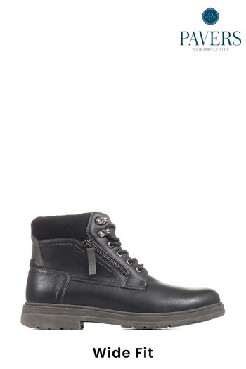 Pavers Wide Fit Lace-Up Black Ankle Boots (C93039) | £45