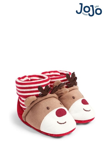JoJo Maman Bébé Red Reindeer Baby Slippers (C93116) | £14.50
