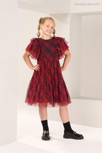 Angel & Rocket Tartan Mesh Dress With Frill Sleeves (C93200) | £34 - £38