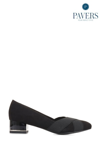 Pavers Block Heel Court Black Shoes (C93334) | £35