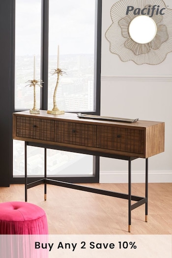 Pacific Brown Arte Acacia Wood 3 Drawer Console Table (C93445) | £430
